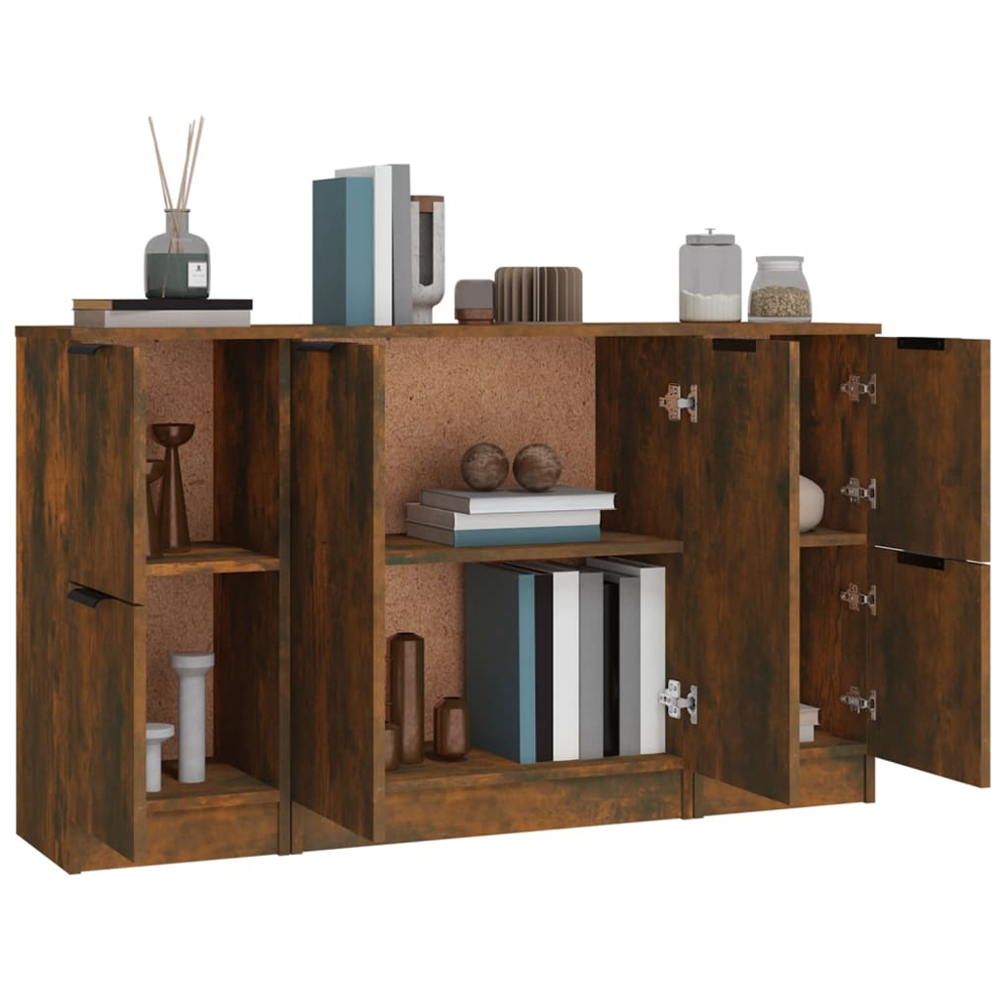 vidaXL 6 Door Smoked Oak Sideboard Set of 3 Image 5