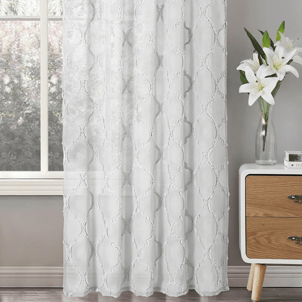 Velosso Tufted White Mariella Sheer Voile Panel Curtain 150 x 137cm Image 3