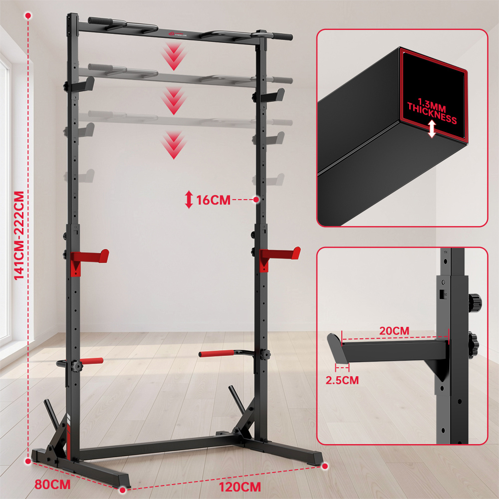 Rattrix Black Adjustable Squat Rack Power Rack with Pull Up Bar and Spotter Arms Image 9