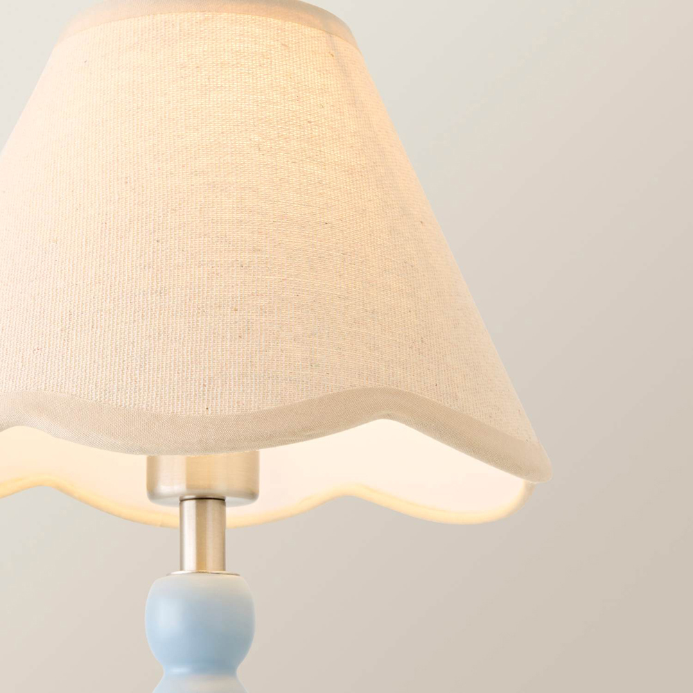 ValueLights Bobble Natural Scallop Shade Blue Rechargeable Wooden LED Table Lamp Image 3