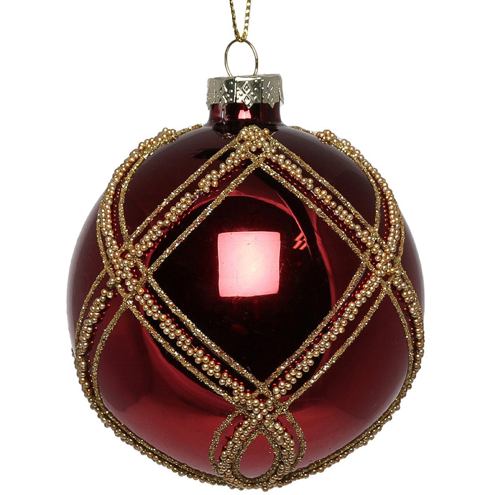 Single Grace & Glory Burgundy Shiny Glitter Bauble in Assorted styles Image 2