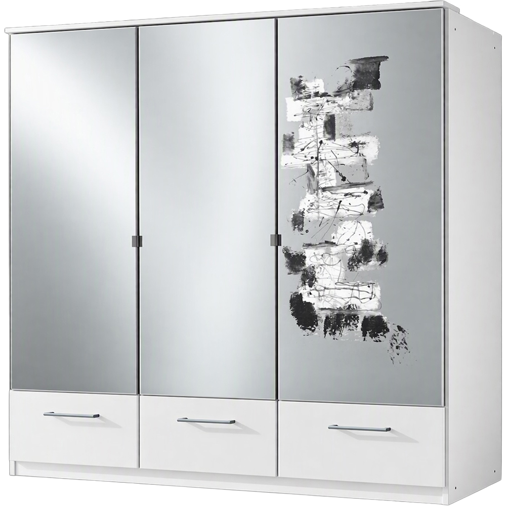 TJ'S Sligo 3 Door 3 Drawer White Mirrored Wardrobe Image 2