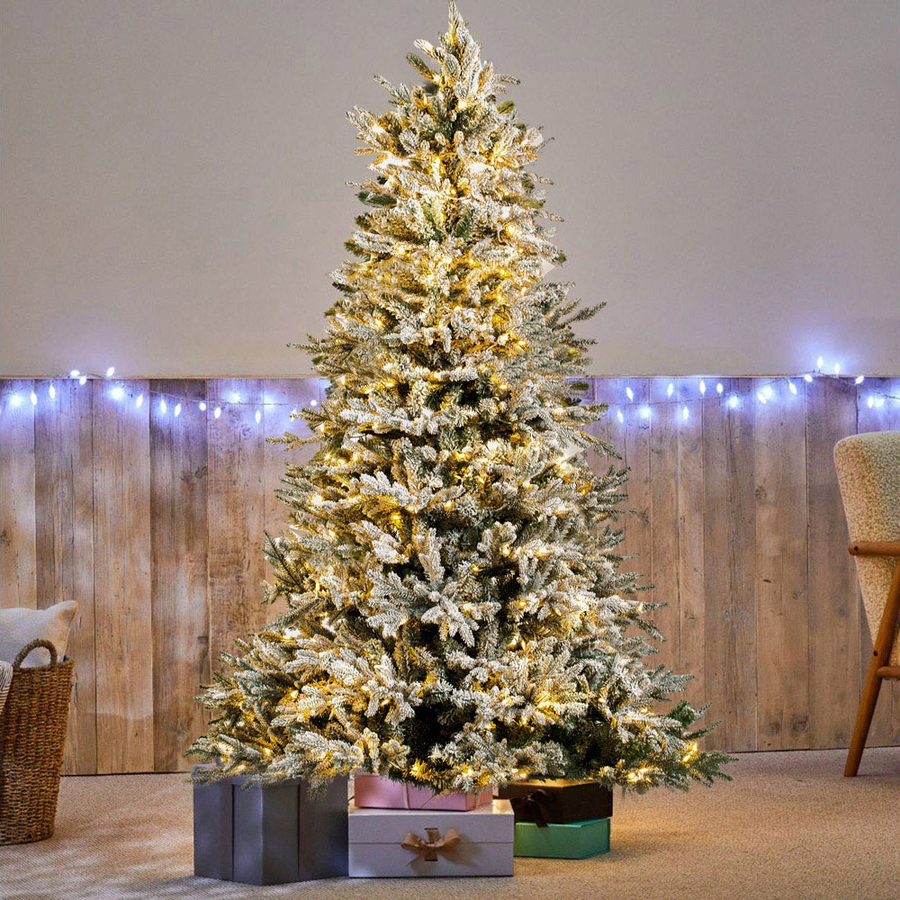 Abrihome 620 Warm White LED Pre-Lit Noble Fir Snow Covered Artificial Christmas Tree 8ft Image 2