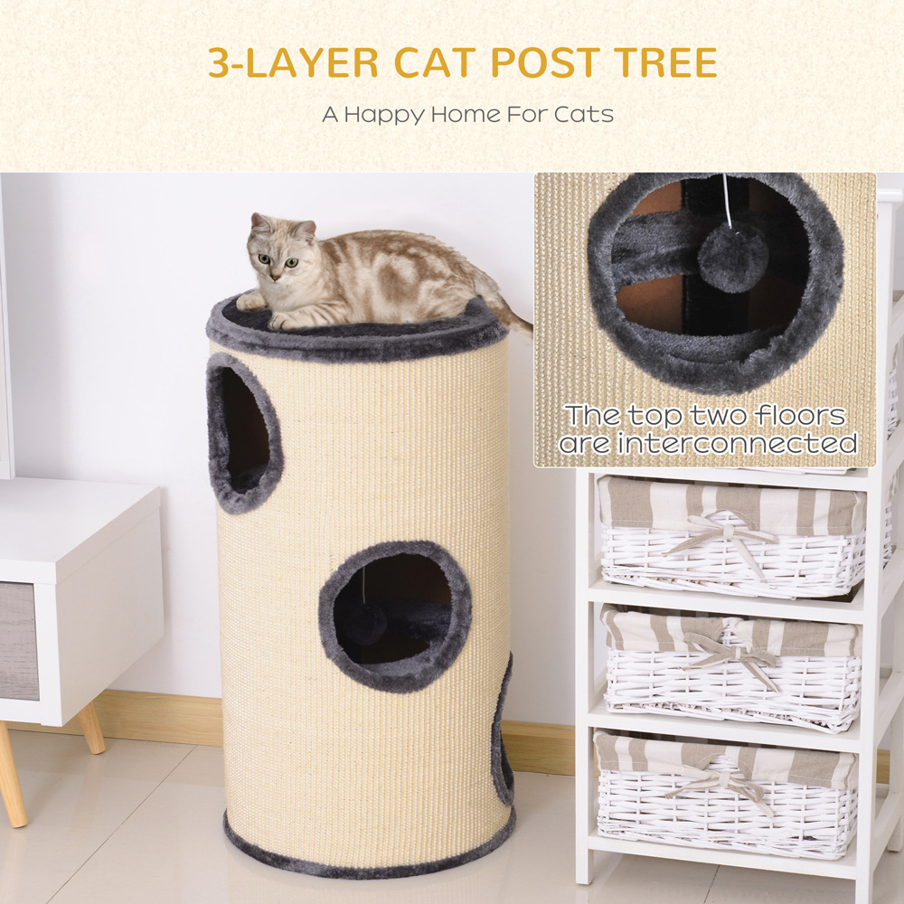 PawHut 70cm Beige and Grey Cat Scratching Barrel Image 4