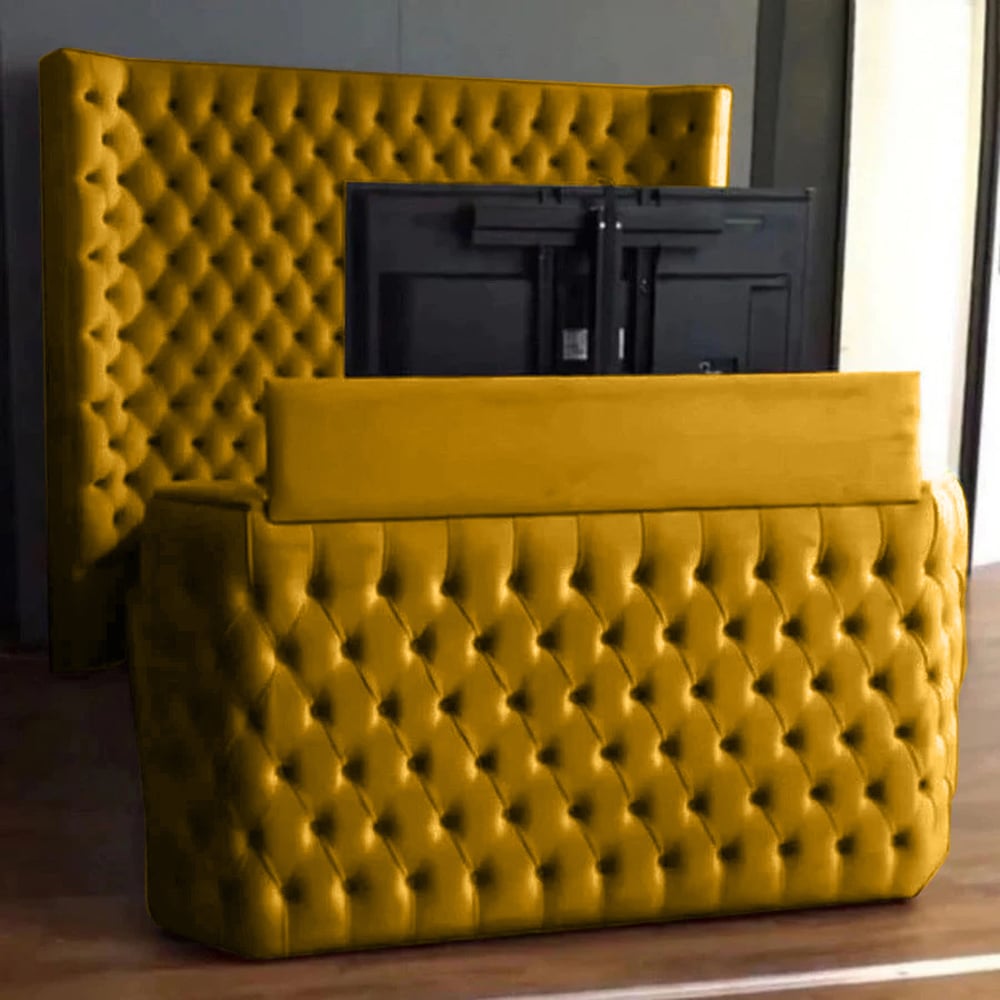 Eleganza Home Elisa Super King Size Mustard Plush Velvet TV Bed Frame with Curved Headboard Image 1