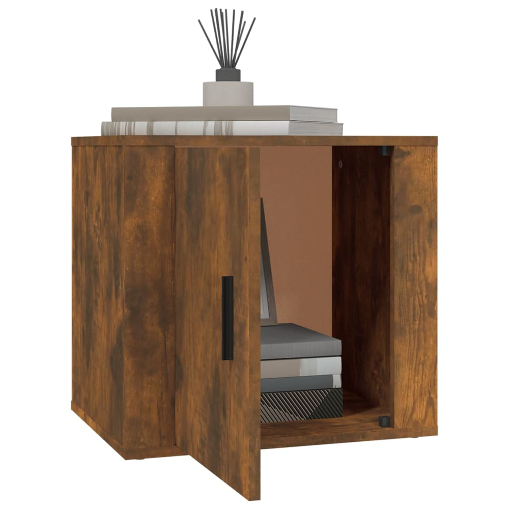 vidaXL Single Door Smoked Oak Wooden Bedside Cabinet Image 4