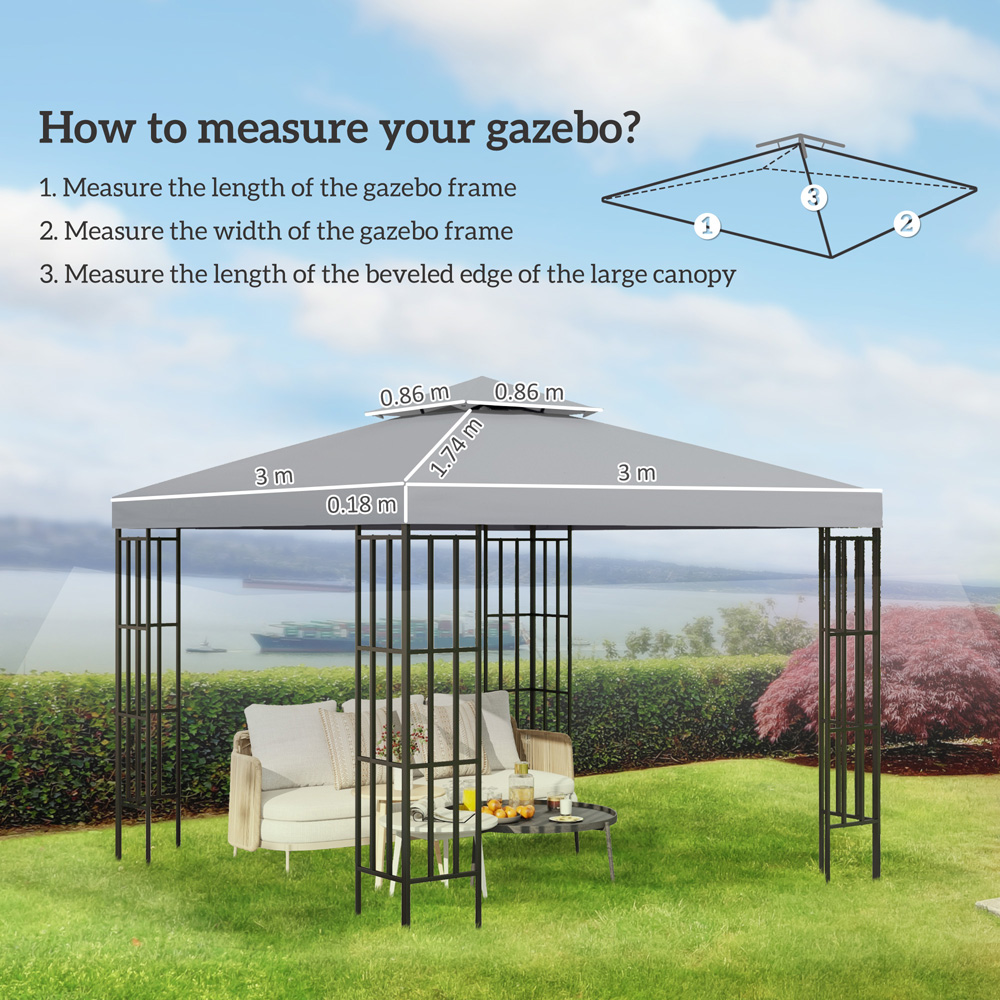 Outsunny 3 x 3m 2-Tier Light Grey Gazebo Canopy Replacement Cover Image 8