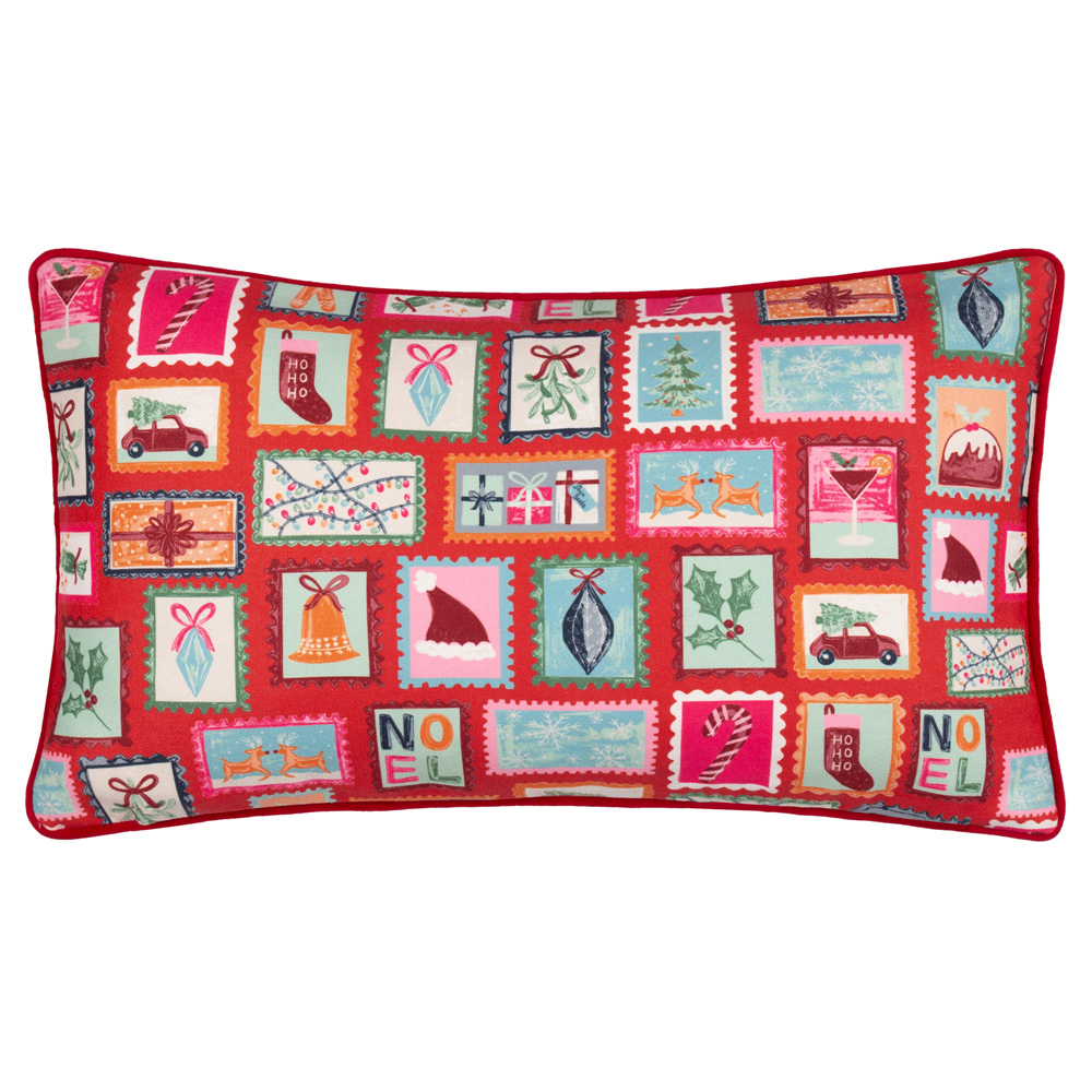 Furn Dear Santa Printed Red and White Velvet Reversible Cushion 30 x 50cm Image 3