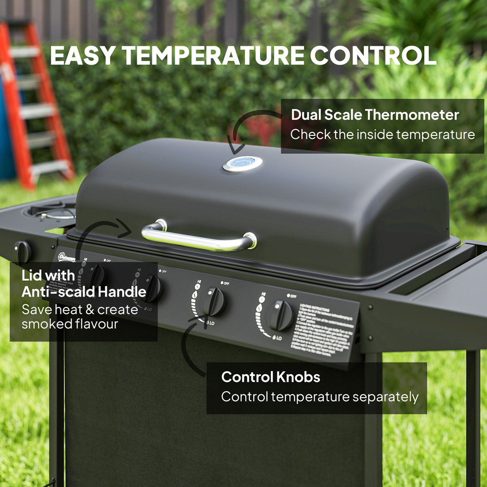 Outsunny Black 5 Burner Gas Barbecue Grill with Lid Image 5