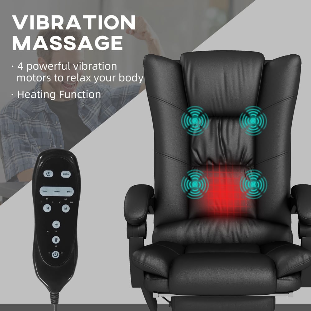 Portland Black PU Leather Vibration Massage and Heat Office Chair Image 4