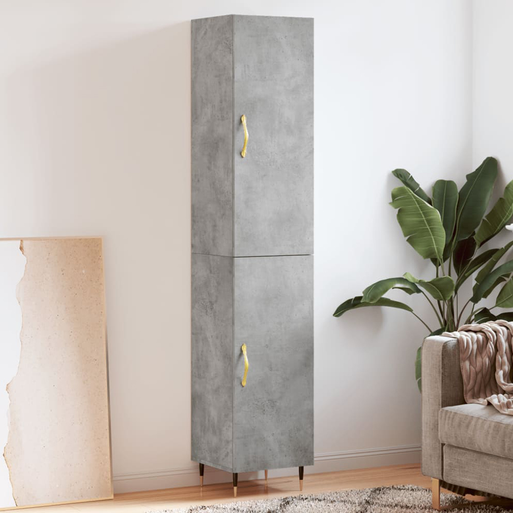 vidaXL 2 Door Concrete Grey Highboard with Gold Handle Image 1
