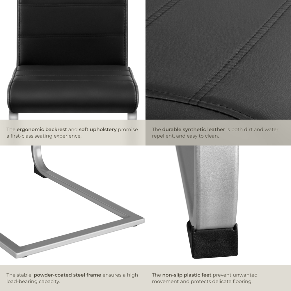 tectake Set of 8 Black Cantilever High Backrest Dining Chair Image 5