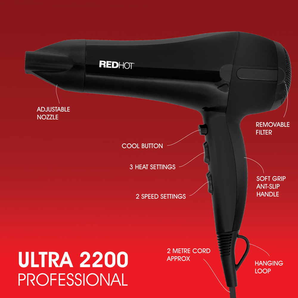 Red Hot Black Professional Hair Dryer Image 4