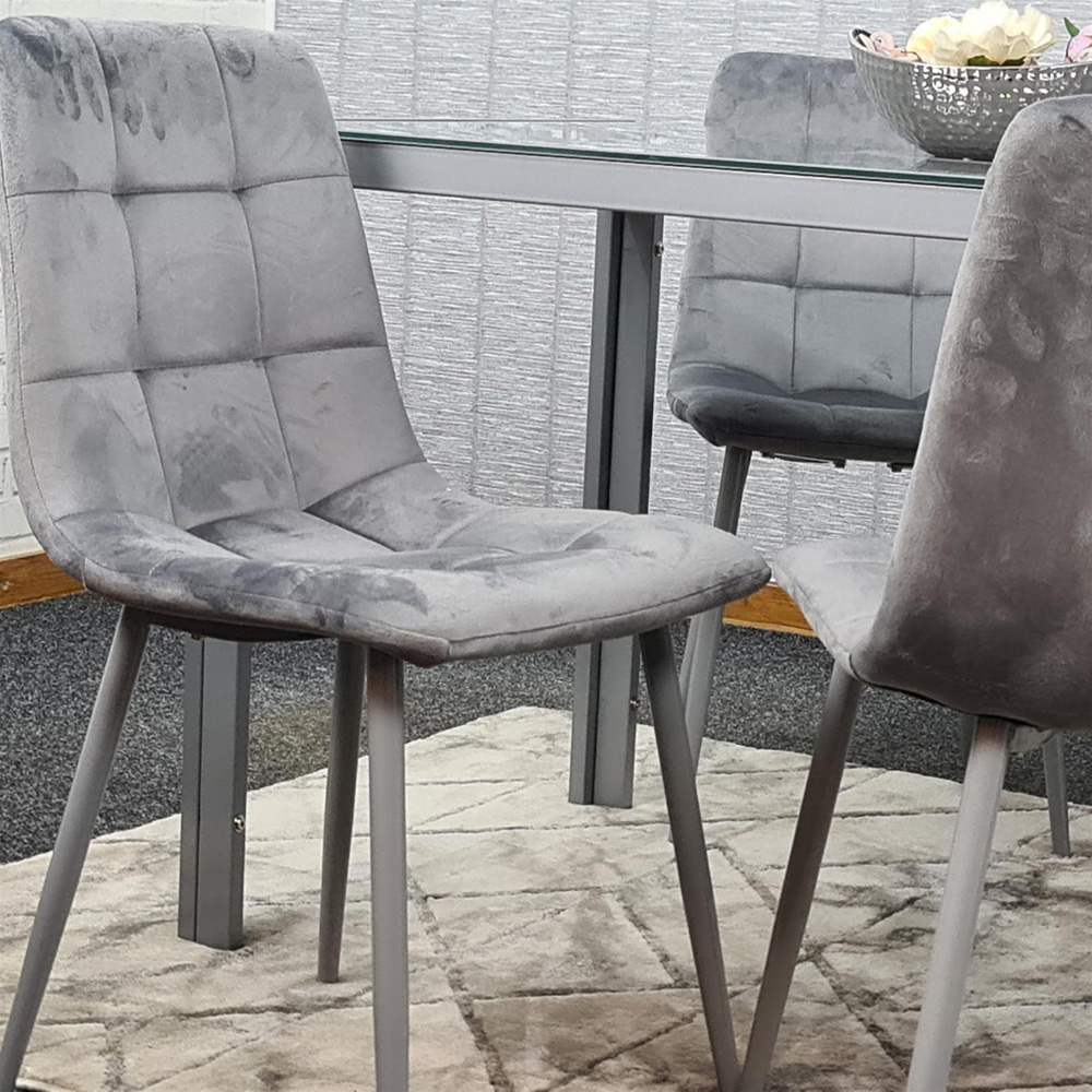 Kosy Koala 4 Seater Glass and Tufted Velvet Dining Set Grey Image 7