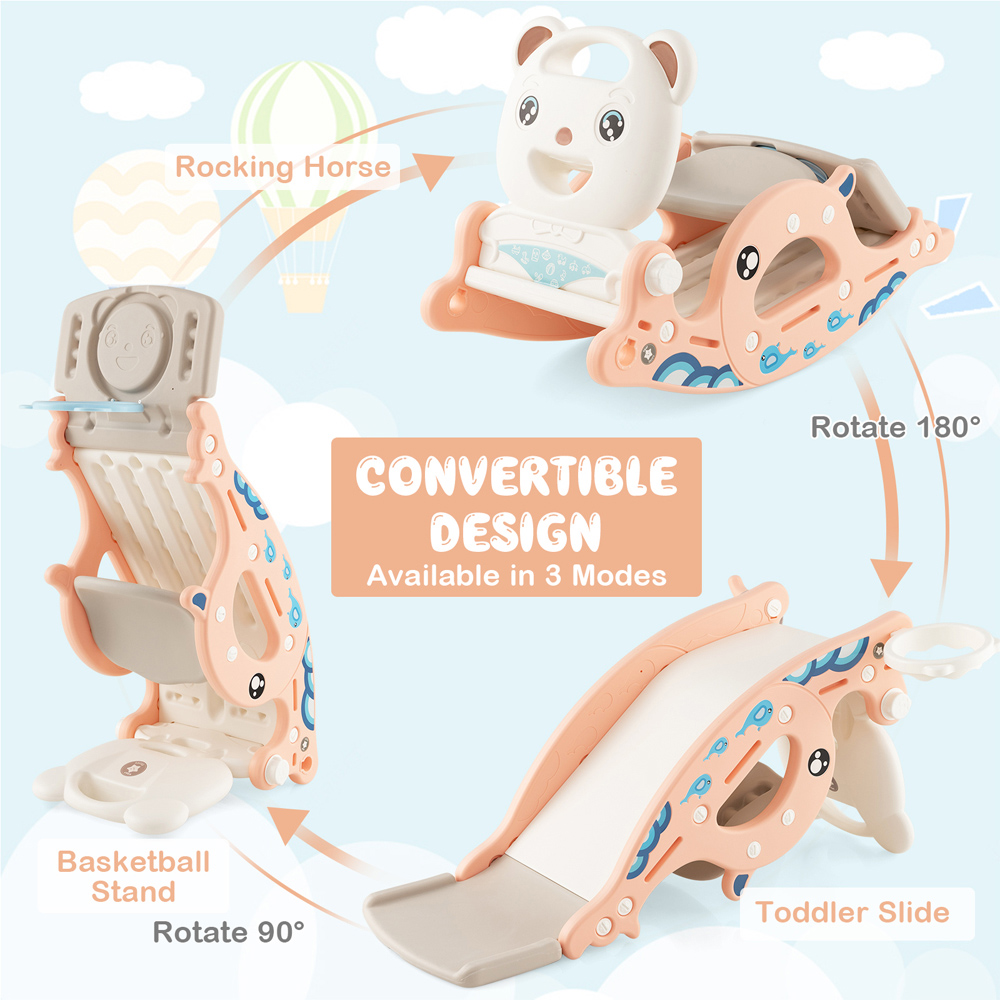 Costway 4 in 1 Pink Kids Rocking Horse Slide Image 8