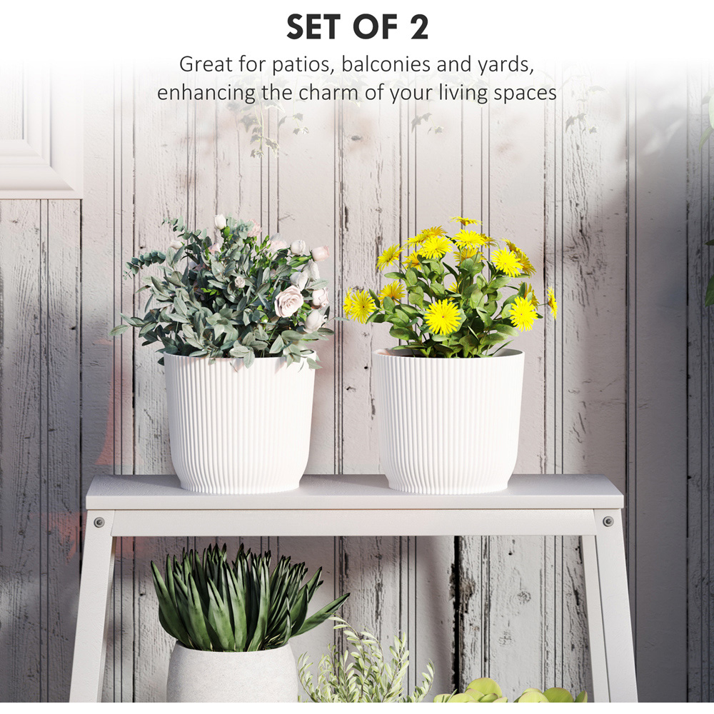 Outsunny White Round Outdoor Plant Pot 22cm 2 Pack Image 4