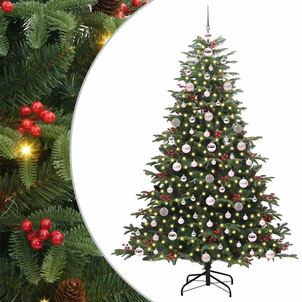 vidaXL Pre-Lit Warm White LED and Pink Baubles Green Artificial Christmas Tree with Stand 6ft Image 7