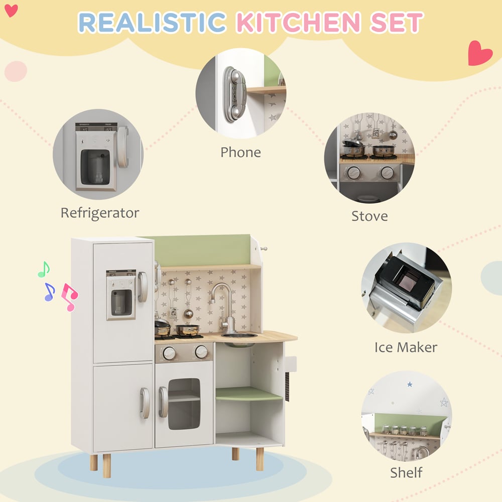AIYAPLAY Kids White Kitchen Play Set with Phone Ice Maker Stove and Sink Image 4