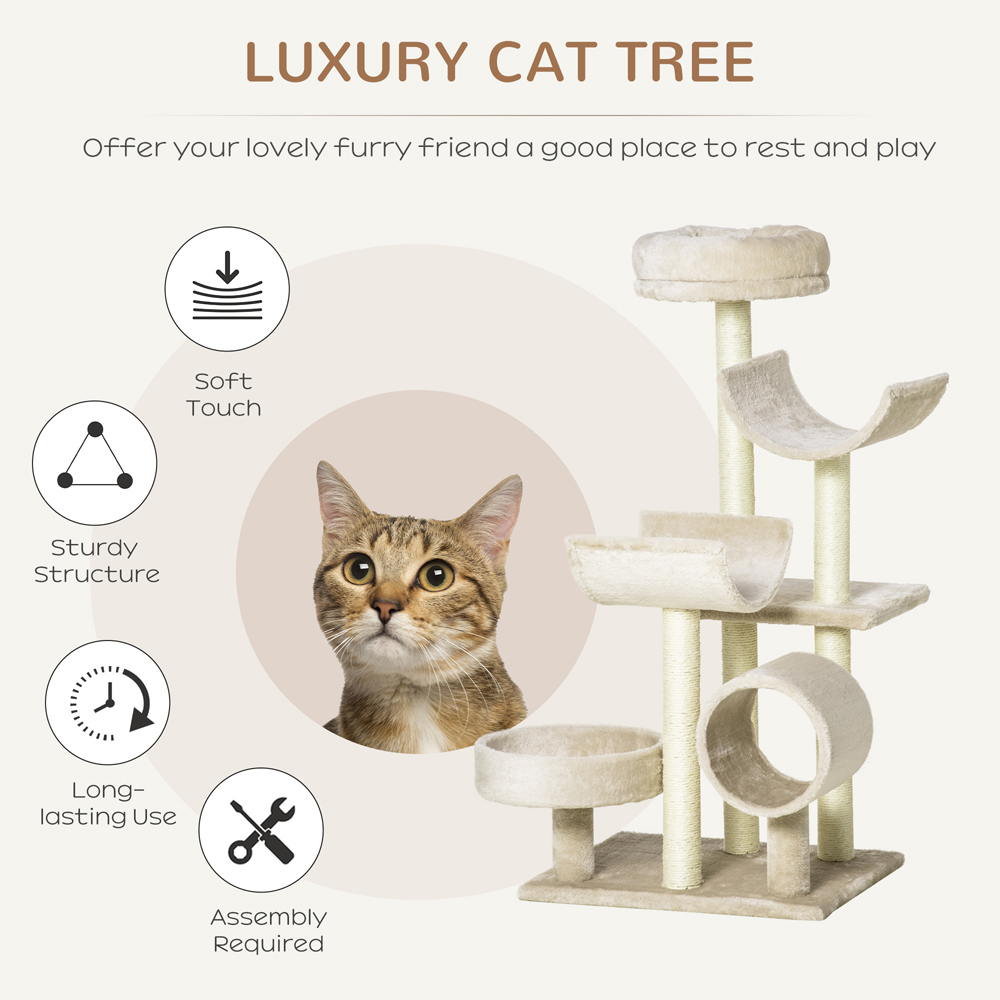 PawHut 105cm Beige Cat Activity Tree Image 4