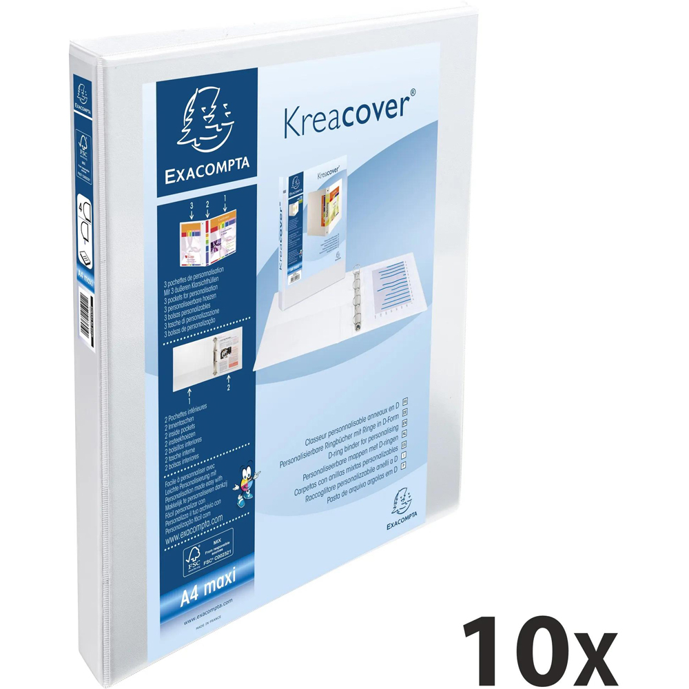 Exacompta Kreacover White PP 4D Ring Binder with 3 Pockets 20mm 10 Pack Image 7