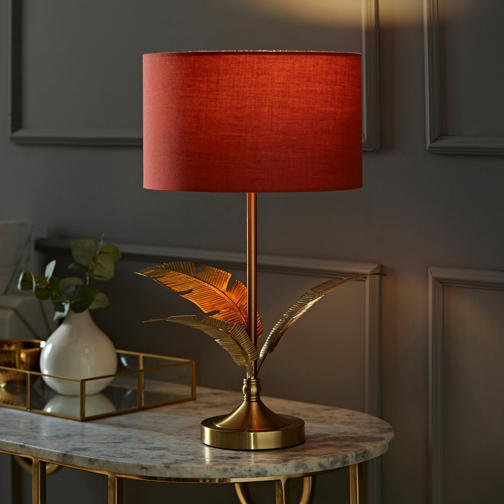 ValueLights Christina Rust Red and Gold Palm Leaf Single Stem Table Lamp and Bulb Image 2