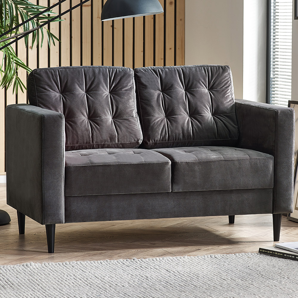 Furniturebox Josie 2 Seater Dark Grey Velvet Sofa Image 1