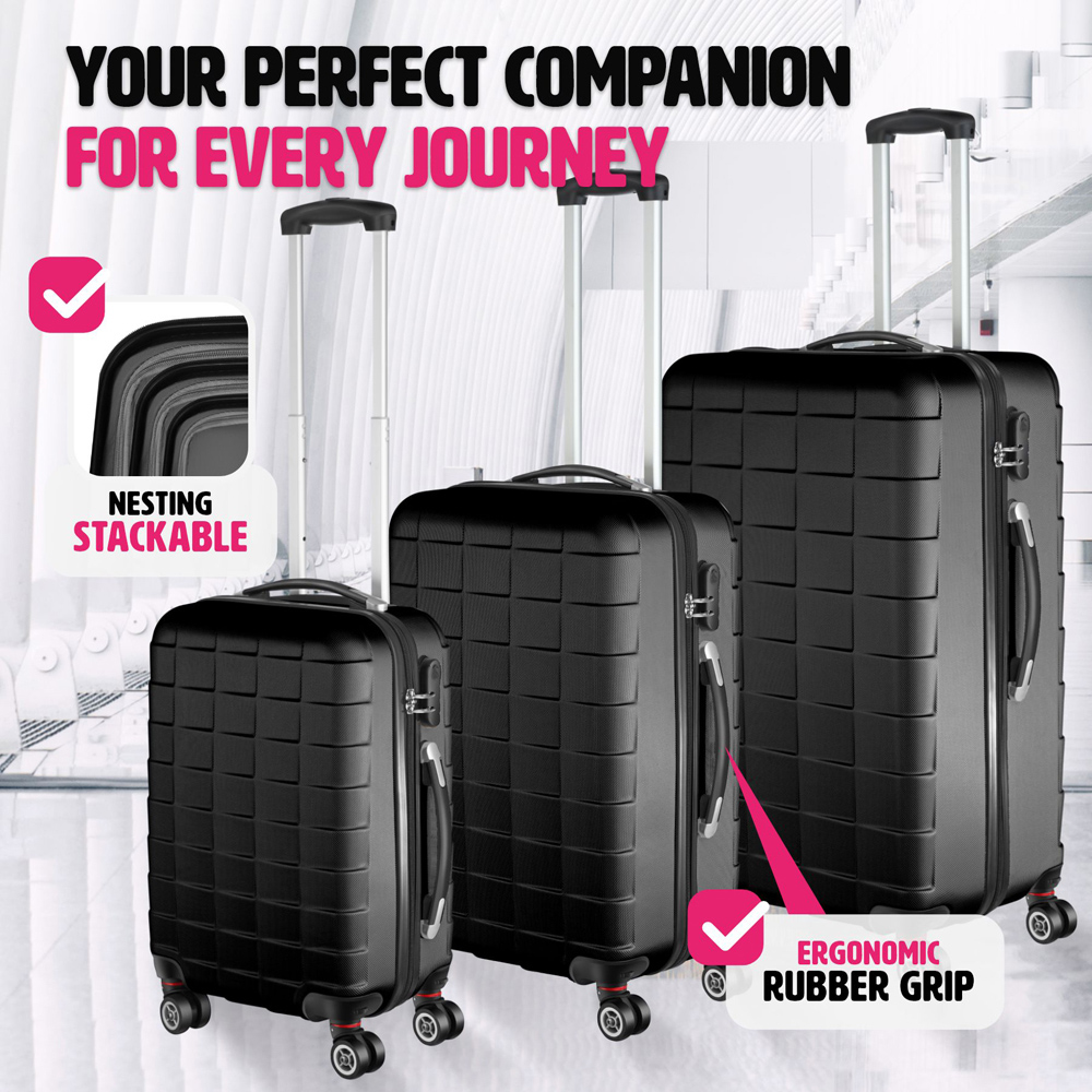 Tectake Set of 3 Black Hard Shell Travel Suitcase Set with Removable Wheels Image 4