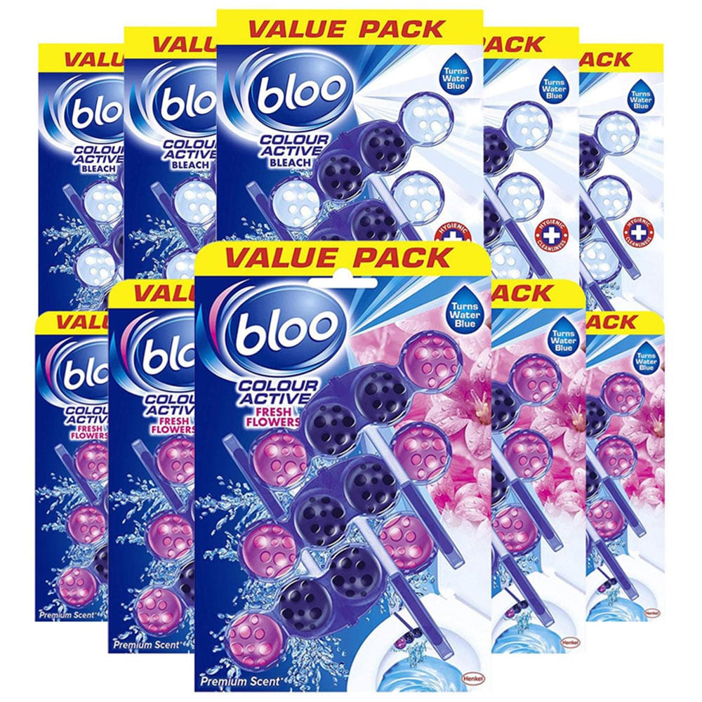 Bloo Colour Active Blue Bleach and Fresh Flowers Anti Limescale Toilet Rim Block 50g 15 Pack Image 1