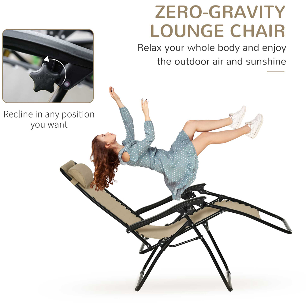 Outsunny Set of 2 Beige Zero Gravity Folding Recliner Chair with Table Image 4