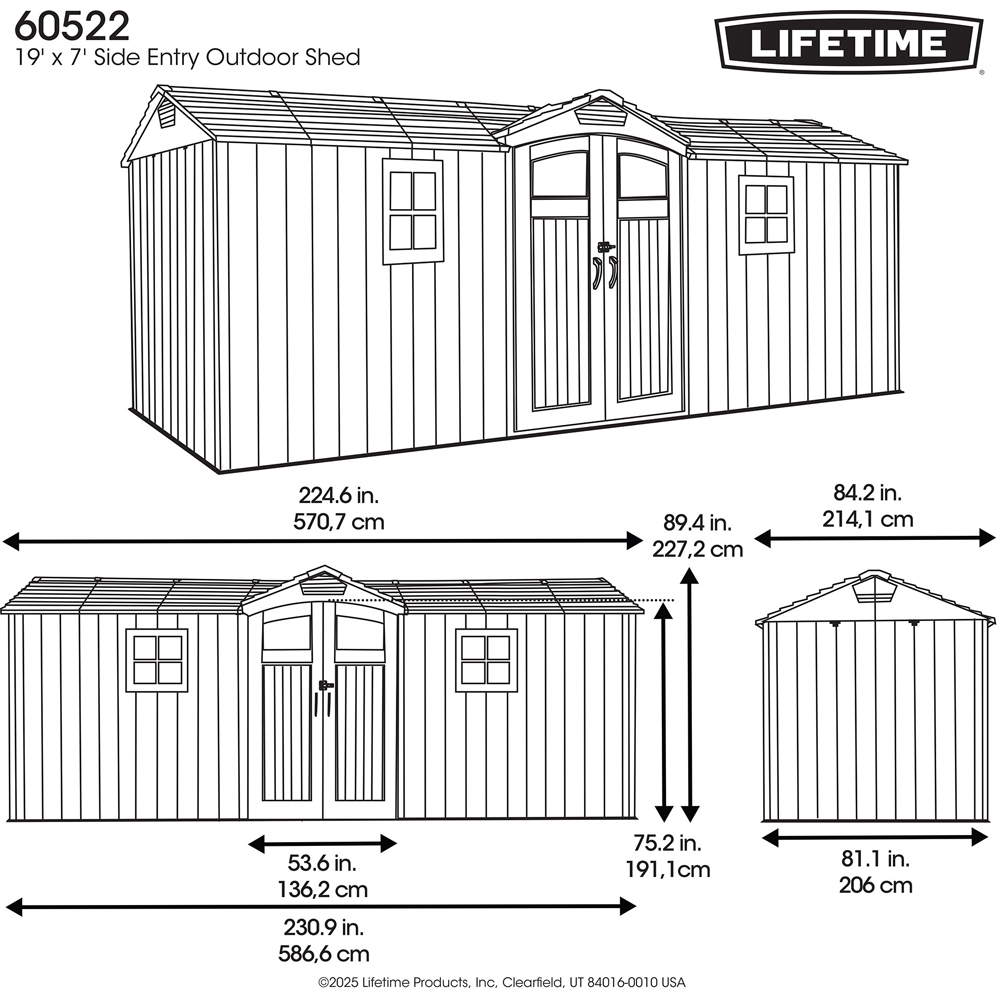 Lifetime Products 19 x 7ft Grey Side Entry Apex Garden Storage Shed Image 9
