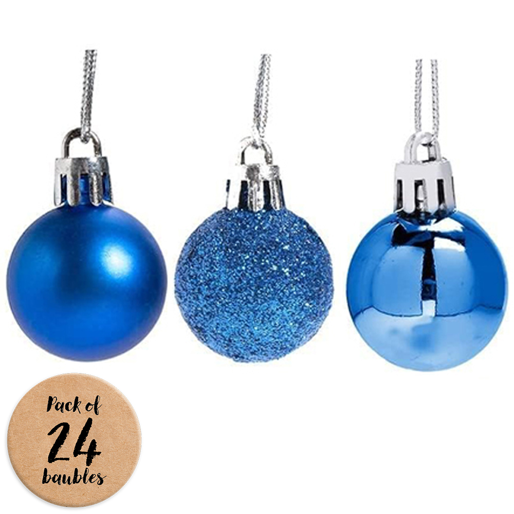 Shatchi 3cm Blue Shatterproof Christmas Baubles 24 Pack Image 1