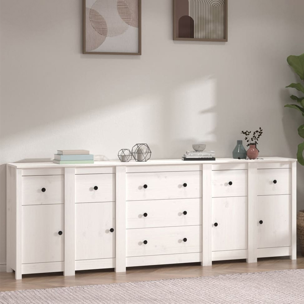 vidaXL White Pine Wood Sideboard Image