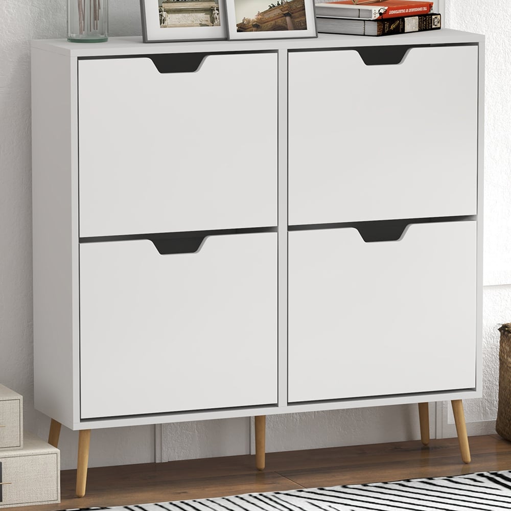 Portland 4 Flip Drawers White Shoe Cabinet Image 1