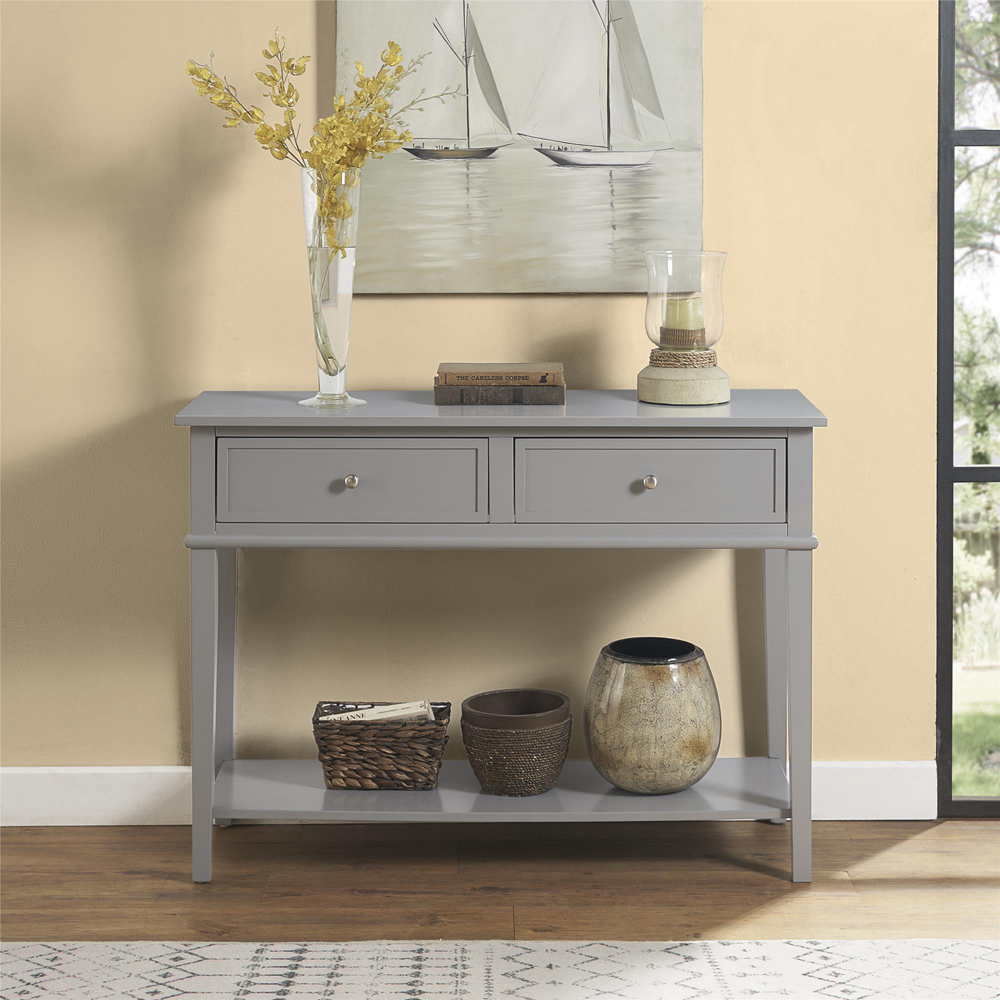 Dorel Franklin 2 Drawer Single Shelf Grey Console Table Image 6