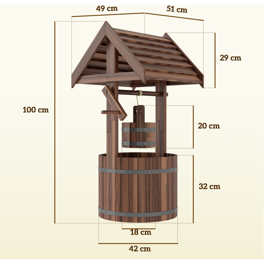 Outsunny Wooden Wishing Well Planter with Drainage Hole 100 x 42cm Image 9