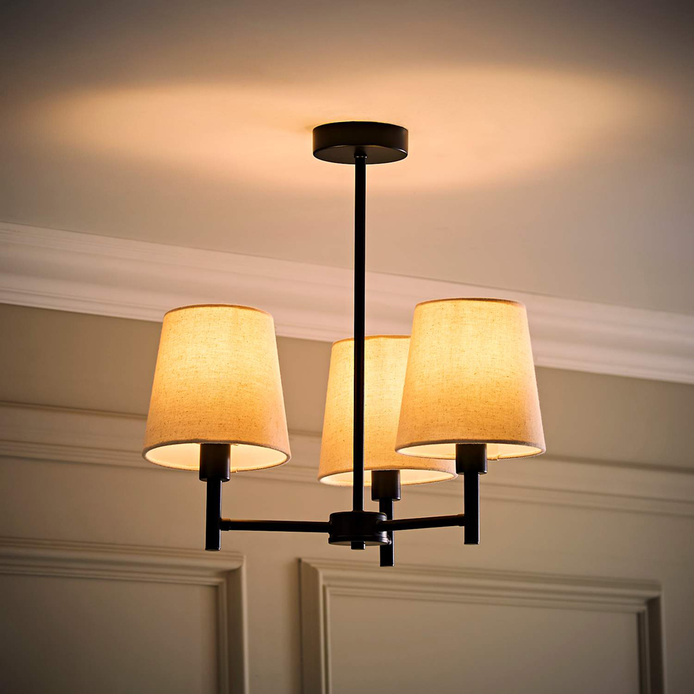 ValueLights Kincaid 3 Arm Tapered Shade Matt Black Chandelier Ceiling Light with Bulb Image 2
