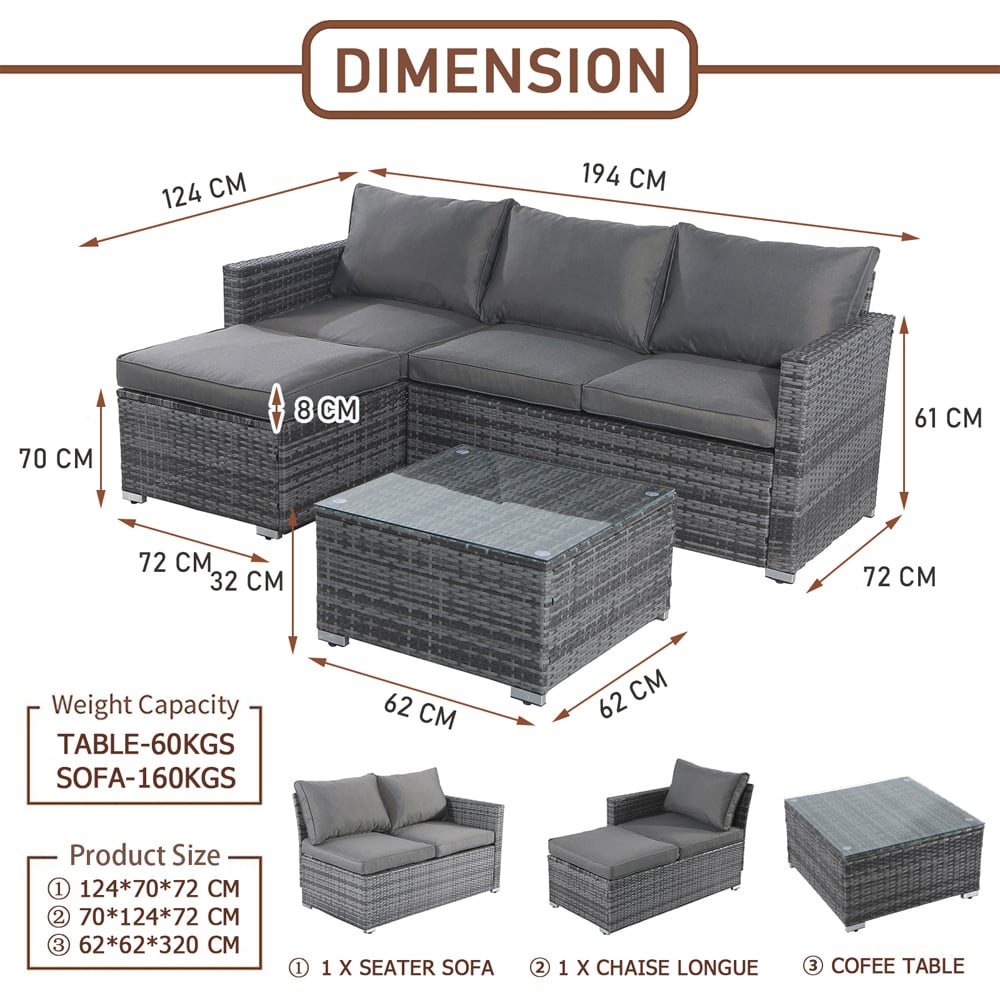 Furniture One 4 Seater L Shape Rattan Corner Sofa Set Image 9