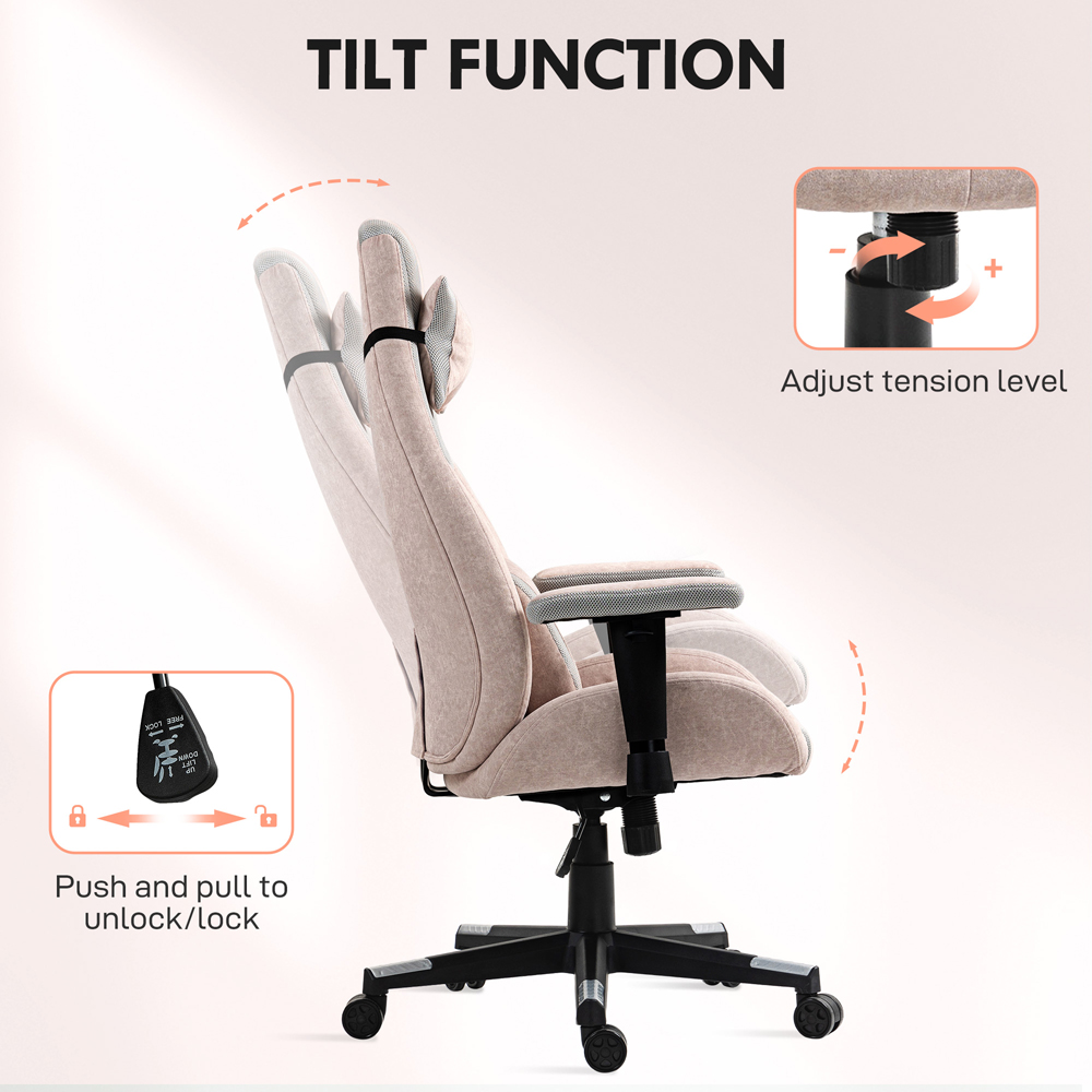 HOMCOM Pale Pink Gaming Chair with Swivel Wheels Image 5
