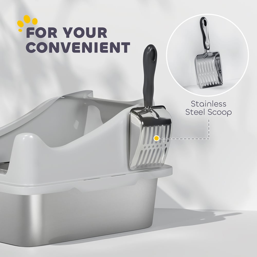 PawHut 43 x 33 x 25cm Stainless Steel Cat Litter Box with High Sides Image 4