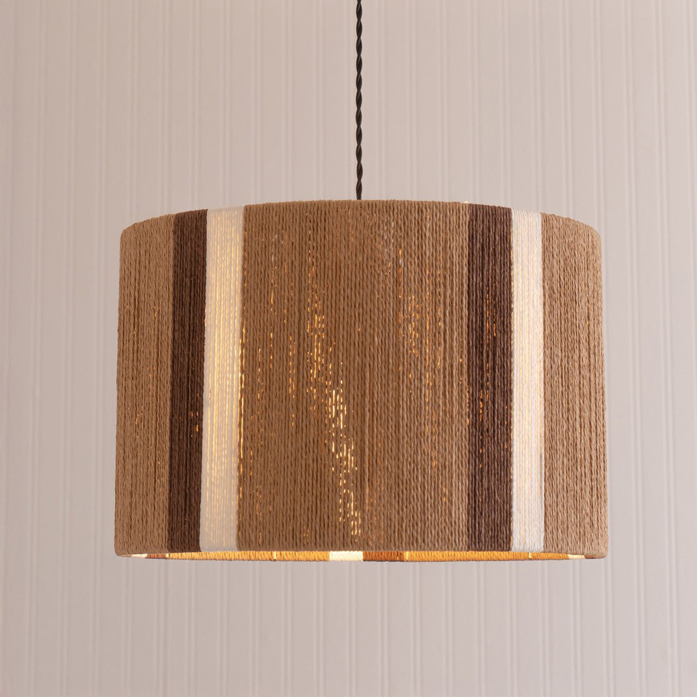 ValueLights Erica Natural Rattan Stripe Drum Ceiling Pendant Lamp Shade Image 2