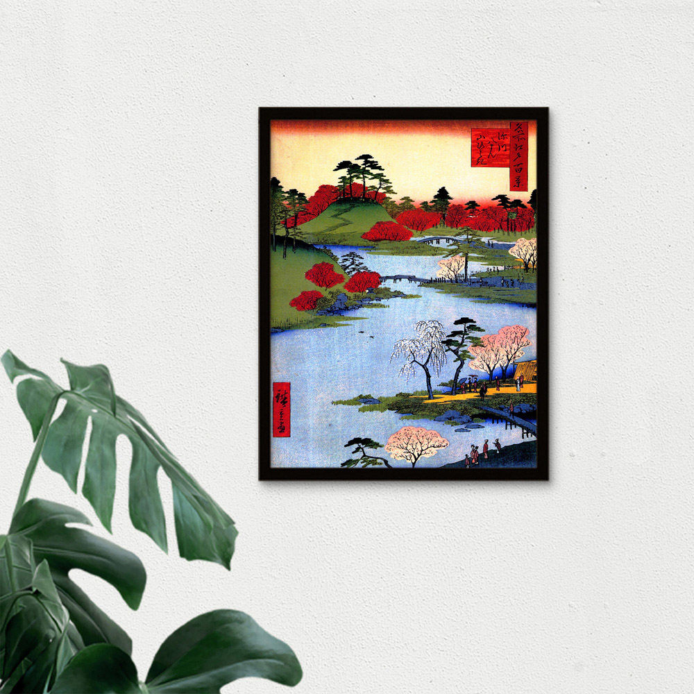 Wee Blue Coo Japanese Woodblock Colourful Trees River Painting Framed Wall Art Print 30 x 41cm Image 3