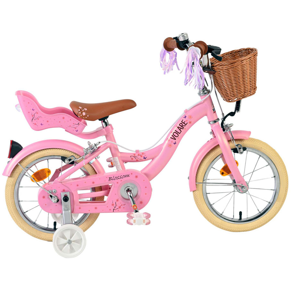 Volare Blossom Kids 14 inch Pink Bike with Stabilisers Doll Seat and Basket Image 6