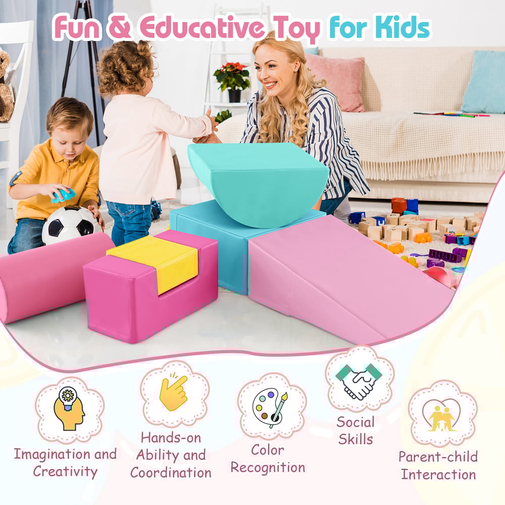 Costway Pink Foam Climbing Block Set with PU Cover 6 Piece Image 4