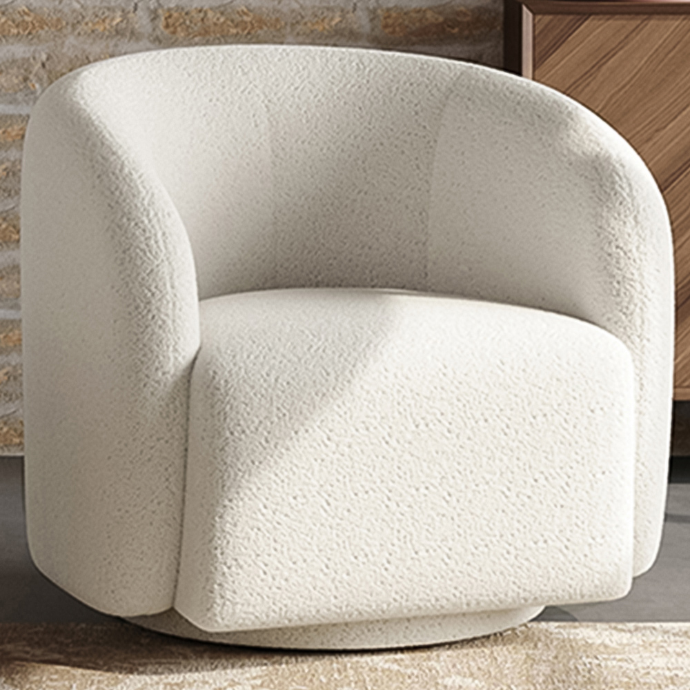 Living and Home White Teddy Fleece Swivel Upholstered Tub Chair Image 1