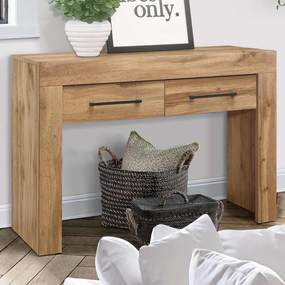 Compton 2 Drawer Oak Console Table Image 1