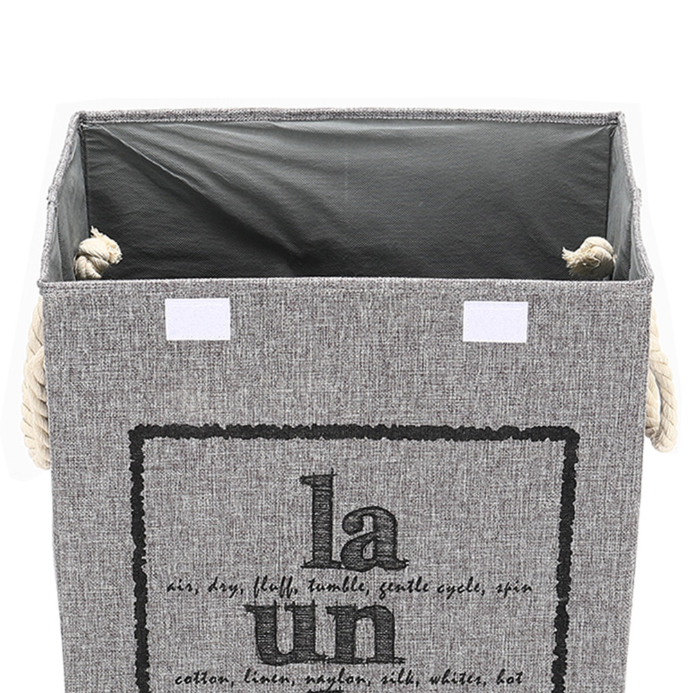Foldable Linen Rope Grey Laundry Basket Image 4