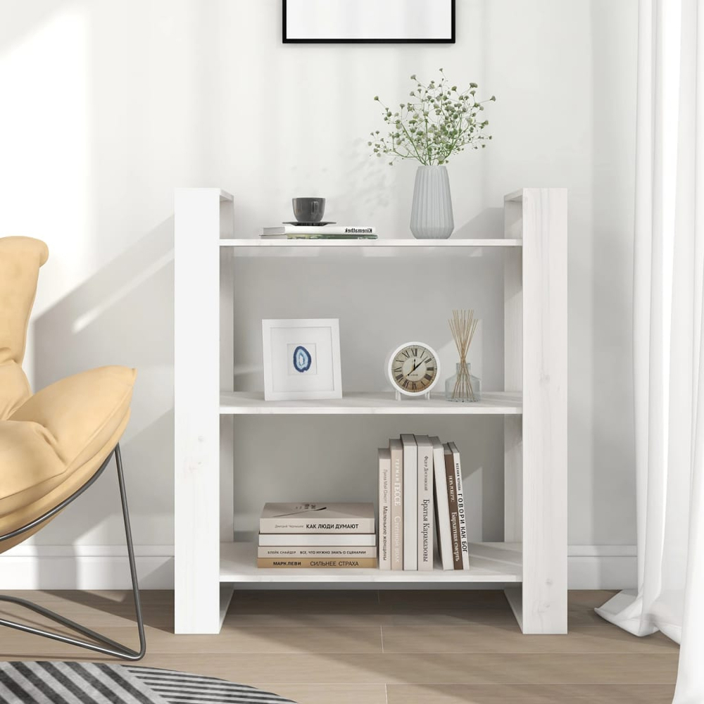 vidaXL 3 Shelf White Solid Pine Wood Bookcase Image 7