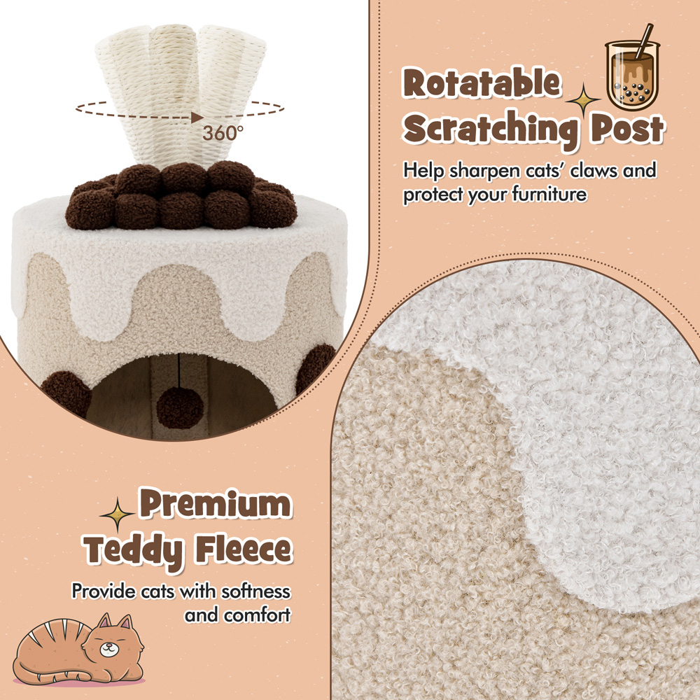 Costway Coffee Bubble Tea Cat Tree Tower with Scratching Post 37cm Image 8