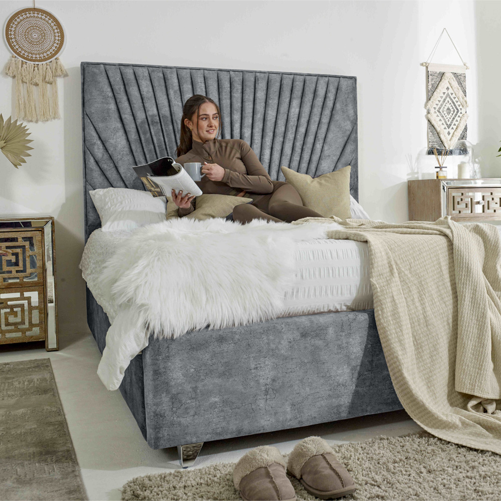 Eleganza Dawn Single Silver Marble Fabric Bed Frame with Headboard Image 4