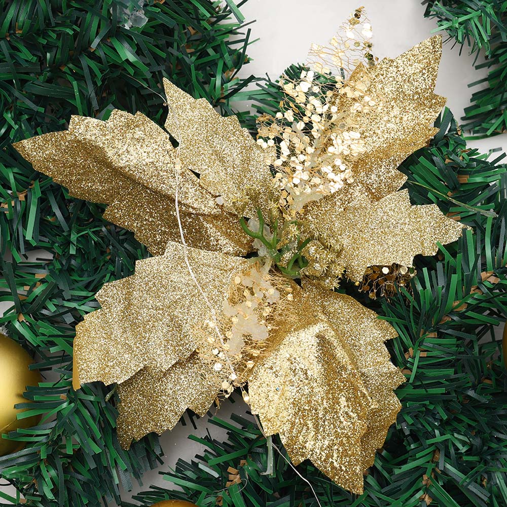 Living and Home Christmas Garland with Gold Baubles Stag and Poinsettias 270cm Image 7